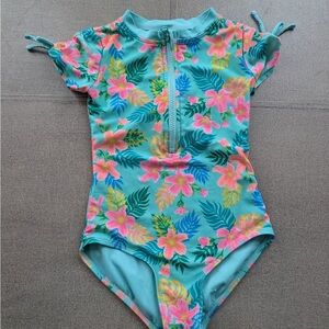 Cat & Jack Teal Floral Kids Swim Rashguard